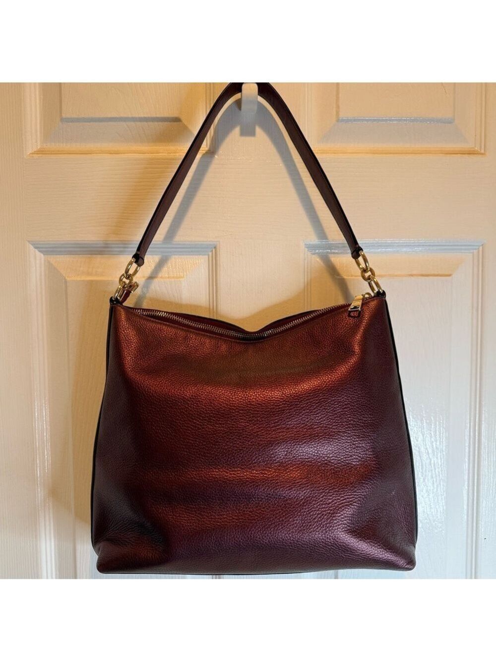COACH MARLON PEBBLED LEATHER METALLIC WINE - Picture 3 of 16